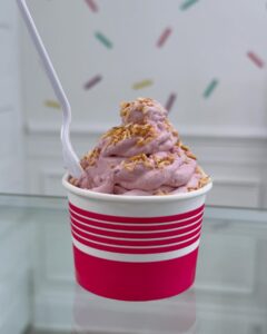 Raspberry joey cup with toasted coconut